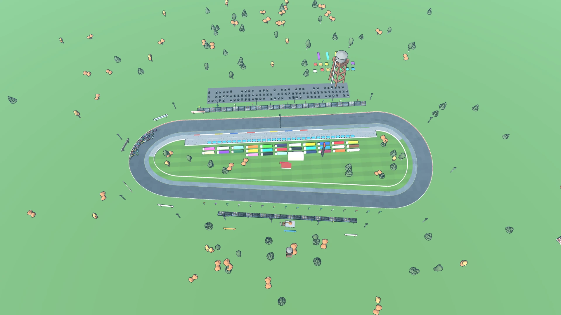 Turning Left: Foothills Short Oval, full circuit from a TV-blimp aerial angle