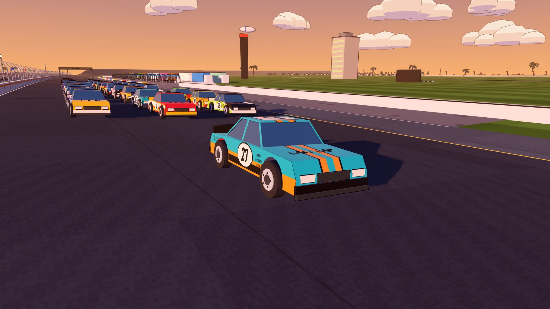 Last Lap number 27 leading a full stock-car field at Coastal 250.